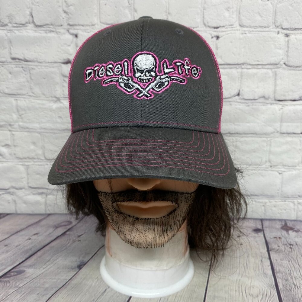 Diesel Life Pink Women Trucker Hat Mesh Cap Snapback Skull Logo Embroidered